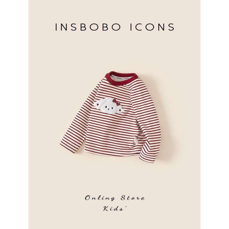 Insbobo Children's Base Layer Shirt 2025 Winter New Style Girls' Red T-Shirt Thickened Baby Girl Clothing Autumn and Winter Wear