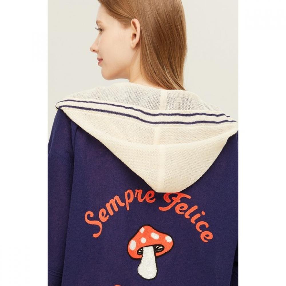Benetton Benetton Mushroom Embroidery Hooded Knit Cardigan Bakca5531