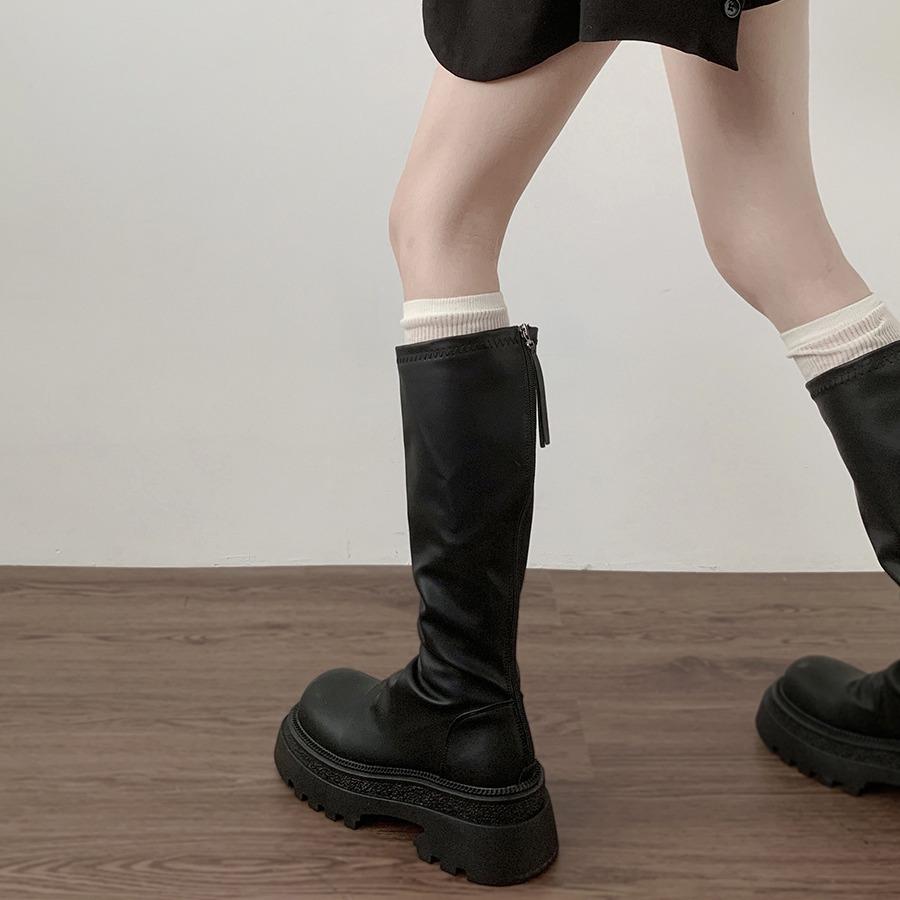 Black French Small Thick-soled Boots Women's Boots  New Autumn Retro Tall Knight Boots Women Shoes