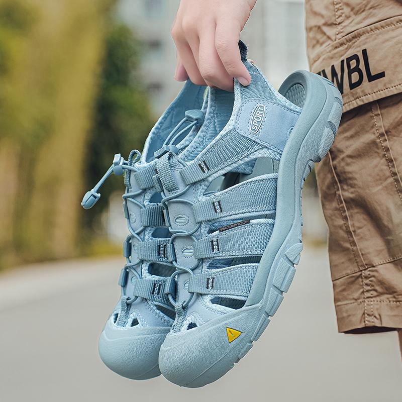 

Fashion Quality Leather Sandals Men Summer New Leather Breathable Baotou Outdoor Casual Shoes Comfort Tide Non-slip Flats Beach Sandals 38 синий