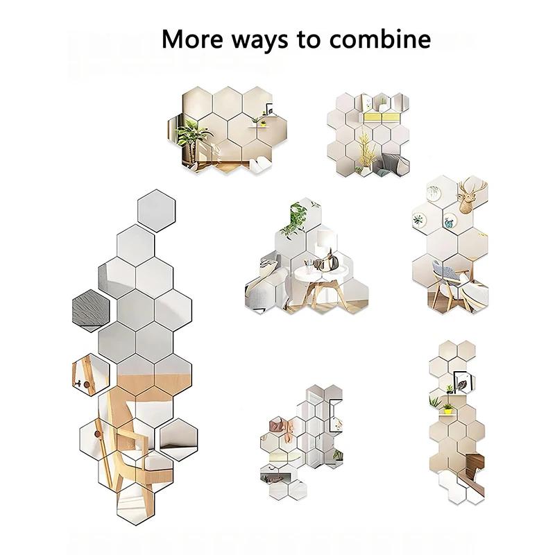 DIY Household Decorative Tiles Sticker 45pcs Mirror Wall Sticker Hexagon Wall Art Sticker