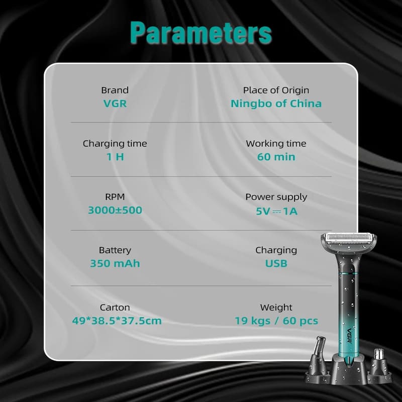 VGR V-625 IPX5 Rated Washable Rechargeable Electric Shaver Long Battery Life Multi-Function 3-in-1 Nose Hair and Beard Remover and Eyelash Trimmer