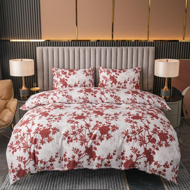 Kuup Bequemes Atmungsaktives Bettwäscheset Queen King Size Blumenmuster Flockierung Bettbezug Bettlaken Kissenbezug Bettwäscheset