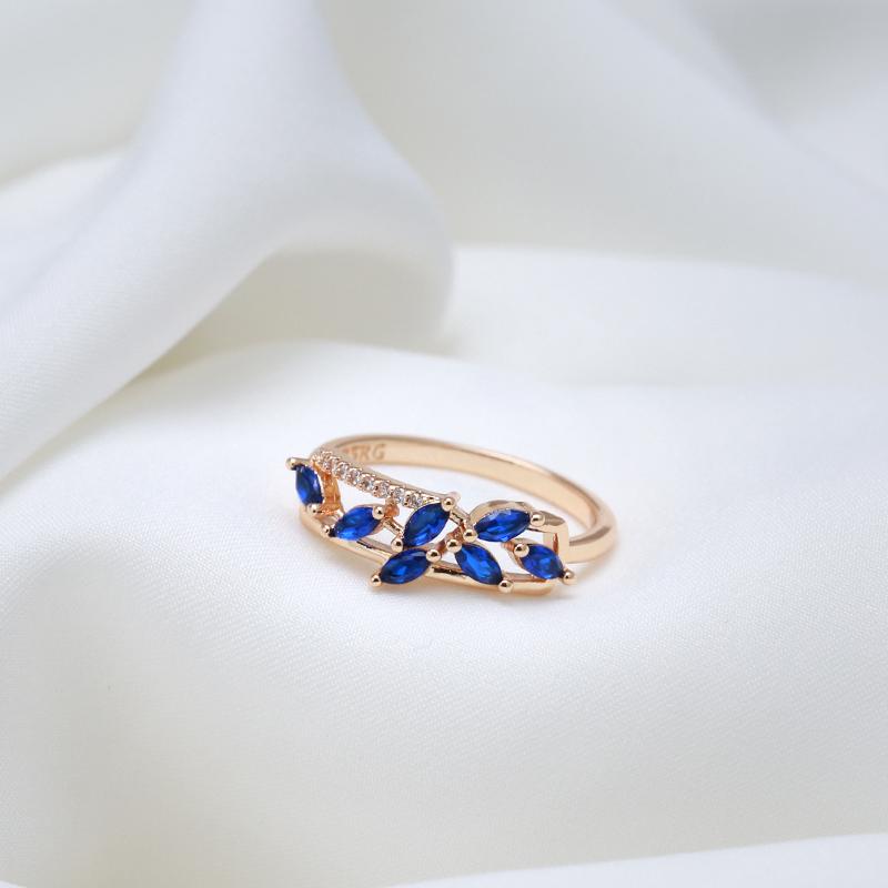 New Blue Natural Zircon Ring For Women Trendy  Rose Gold Leaf Ring Romantic Vintage Wedding Jewelry Fashion