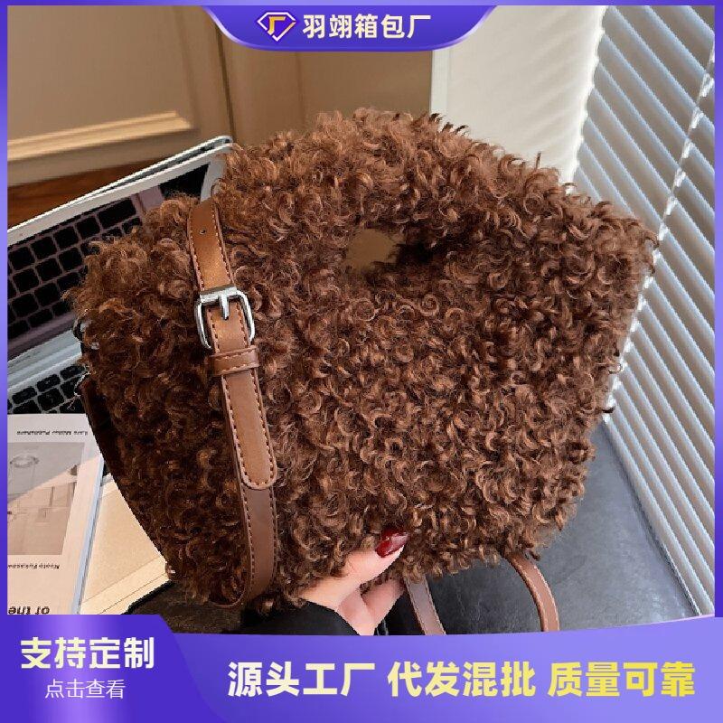 Autumn and winter handbags plush shoulder bags women's niche autumn fashion new textured oblique bags