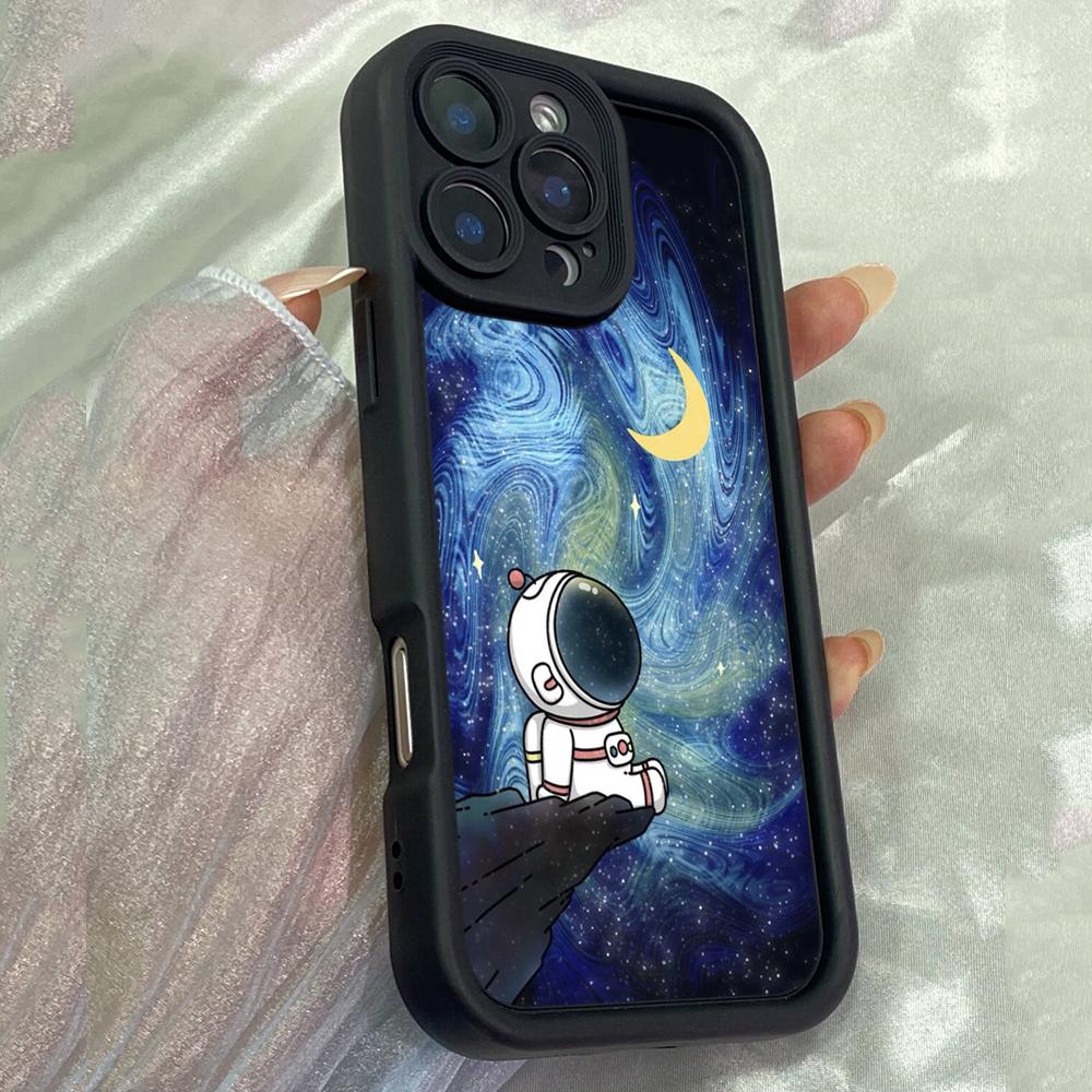 JT111 Cartoon Astronaut Adventure in Space for iPhone 17 16 15 Pro Max Samsung S26 S25 S24 Ultra A17 A16 A07 A56 Xiaomi 15T Redmi 15c 14 Soft TPU Case