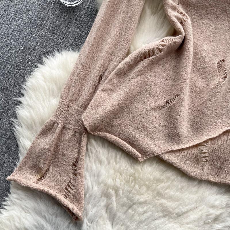 Ležérní pletený svetr Pure Desire pro ženy s dutým vintage designem, nepravidelný svetr, elegantní dámská móda s dlouhým rukávem, podkladová košile