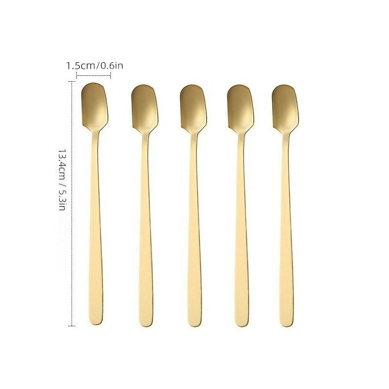 Stainless Steel Square Head Long Handle Spoon - Bar & Cocktail Mixing, Stirring for Coffee, Tea, Iced Drinks, Perfect for Mugs