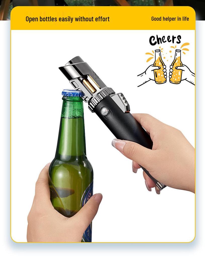 Multifunctional Windproof Lighter: Torch, Cigar Jet Flame, Wine Opener, Compass, Window Breaker