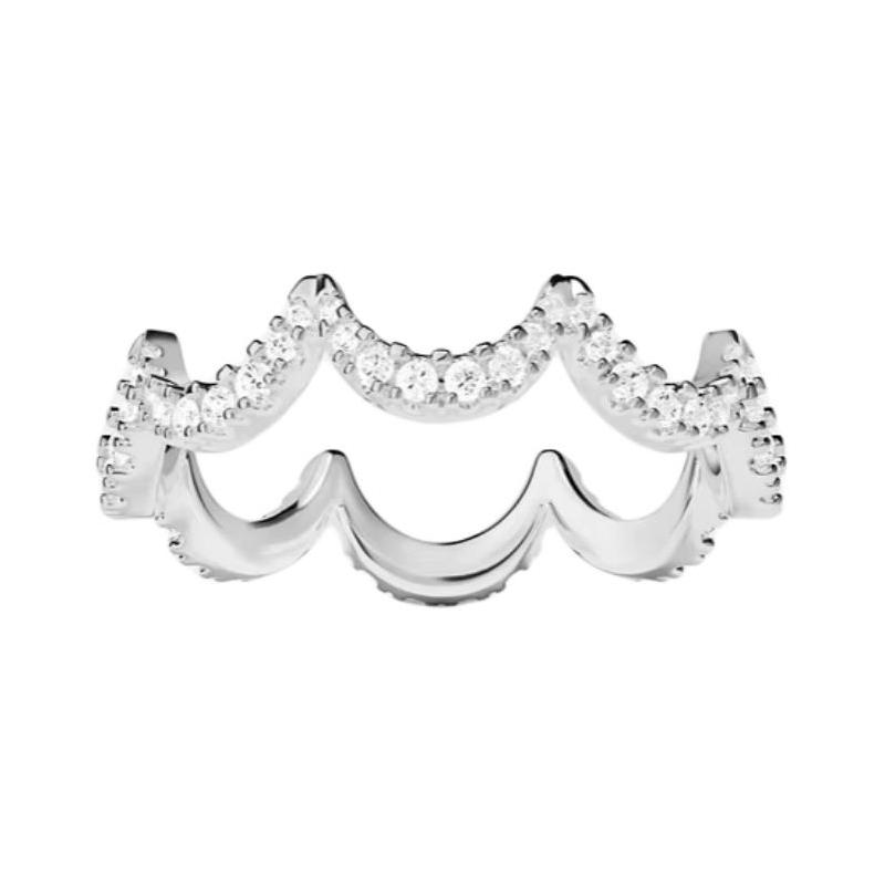 APM Monaco Wave design synthetic cubic zirconia ring women s silver white W23175OX серебряный