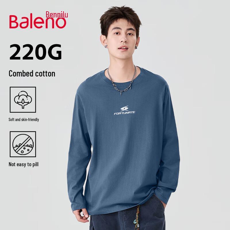 Baleno Herren Langarm-T-Shirt aus reiner Baumwolle, lockere Passform