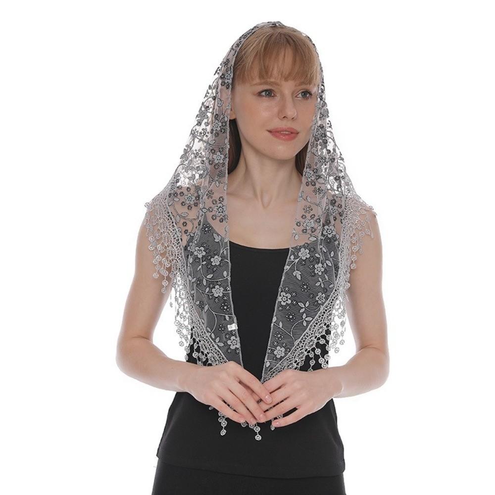 Floral Hollow Shawl Triangle Sequined Gauze Scarf New Lace Veil Headscarf