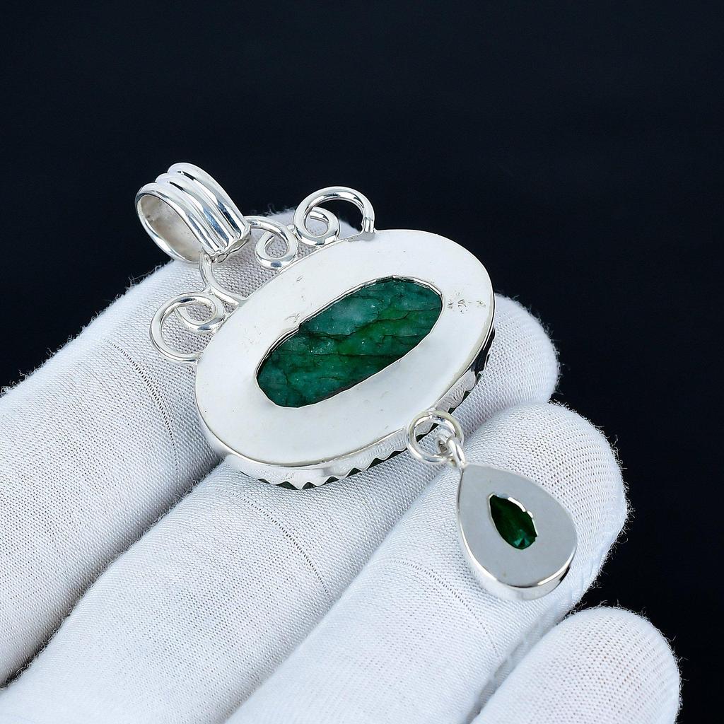Emerald Pendant, 925 Sterling Silver Handmade Jewelry, Green Tourmaline Silver Pendant, Party Wear Jewelry For Women's, Pendant Christmas Jewelry