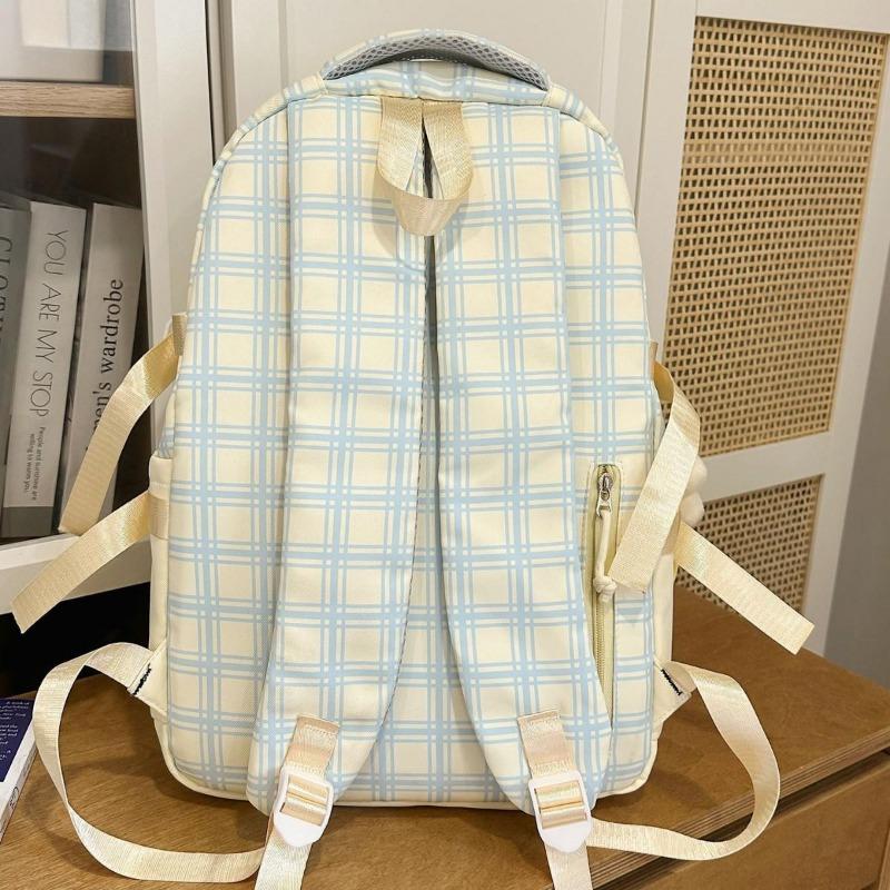 Japanese Preppy Plaid Backpack Middle School Student Schoolbag Teen Girls Sweet Cute Daypack Large Light Outings Travel Rucksack