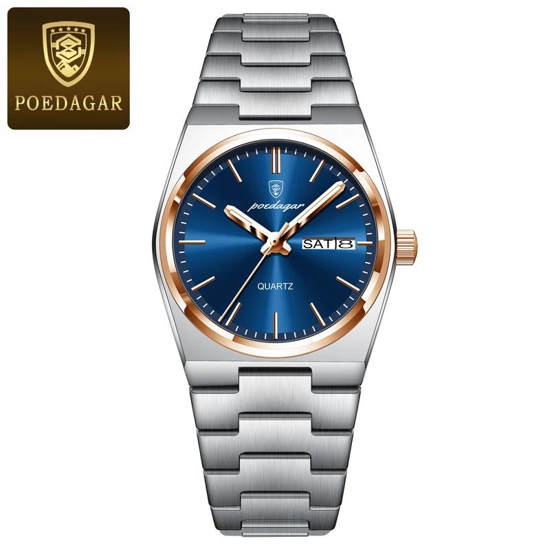 Fashion Quartz Ladies Watch Stainless Steel Date Week Woman's Wristwatch Waterproof Luminous Business Watches For Men Couples
