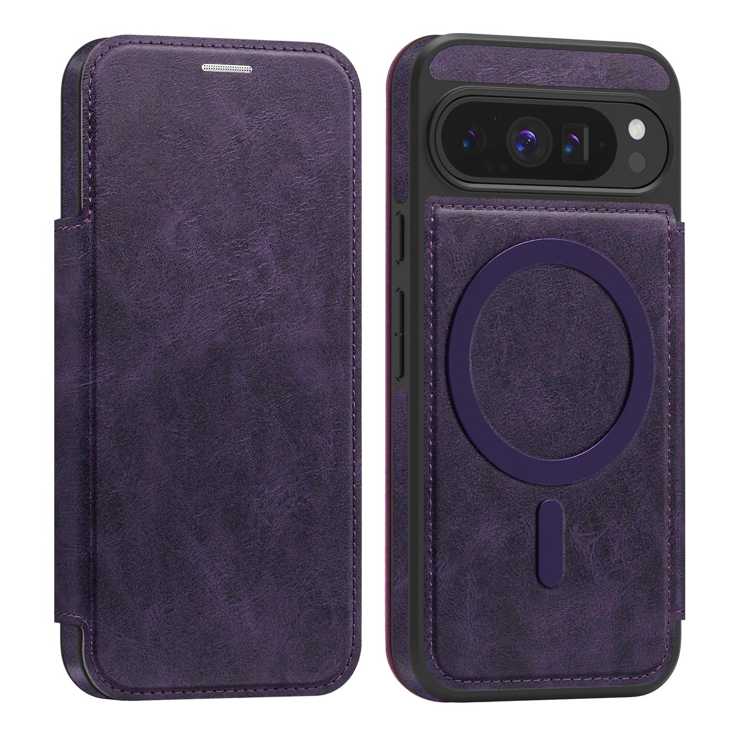 

For Google Pixel 9 Pro Magnetic Case RFID Blocking Card Holder Leather Phone Cover B
