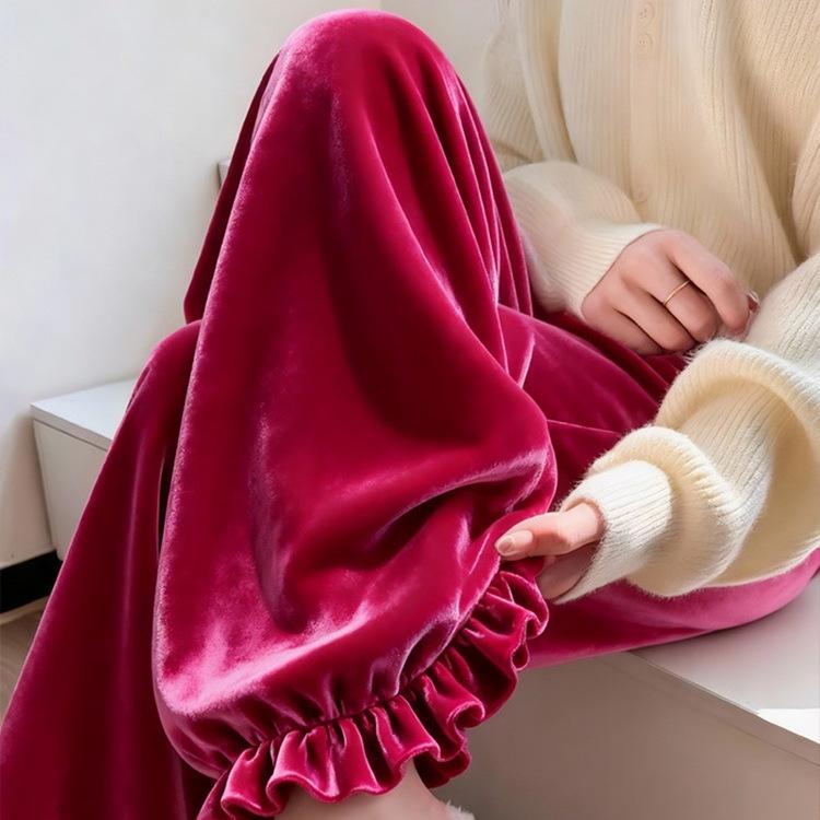 

Plus Size Pitaya Lace Velvet Trousers for Women - Autumn/Winter Loose Straight Leg Pants L (80-110 jin)