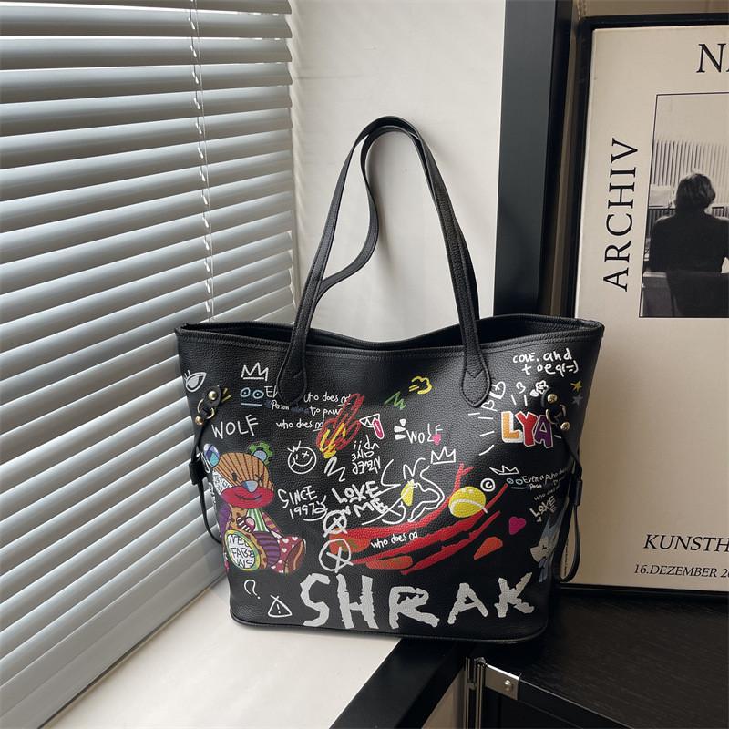 Borsa Tote Cartone Animato Grande Capacità PU Moda Casual Borsa a Mano per Uso Quotidiano