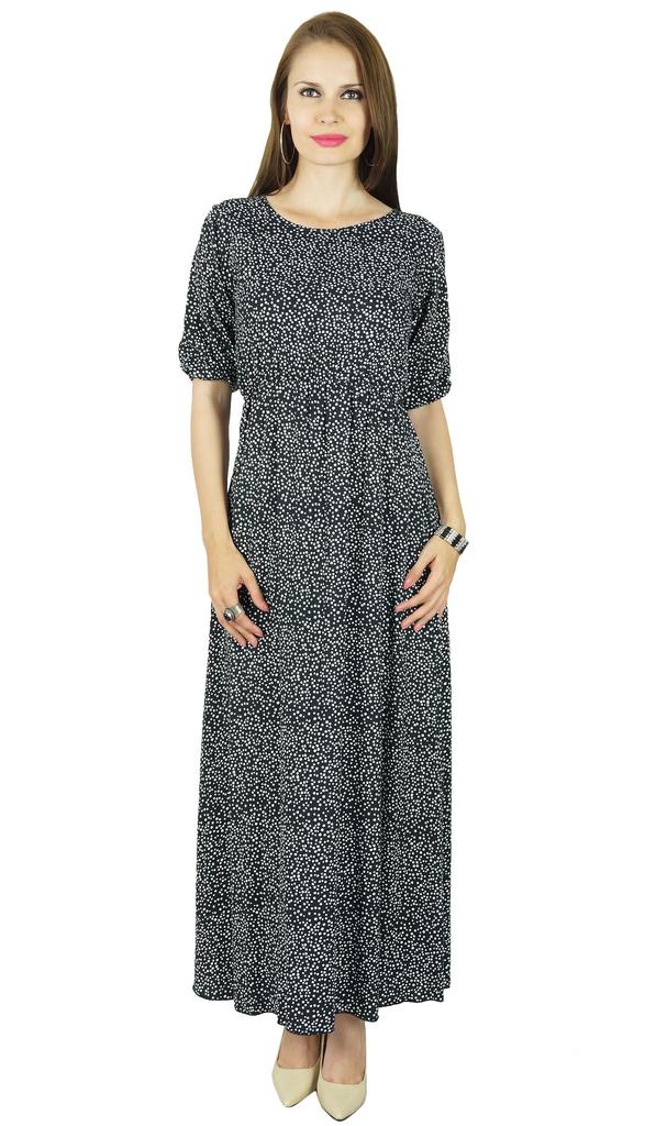Bimba Women Black Classic Chic Style Maxi Dress Long Gown Elastic Waist