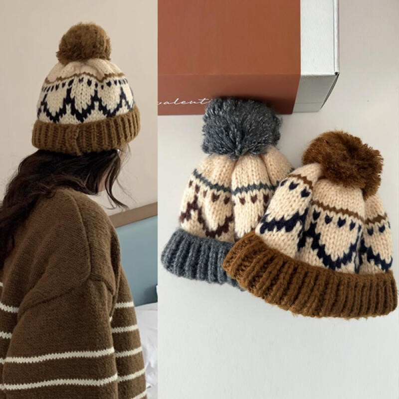 Pokidi Nordic Vintage Drop Knit Beanie Hat gray