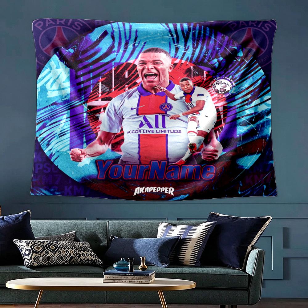 Mbappe Custom Your Name Wall Decor Tapestry Art For Pet Memorial Birthday Wedding Party Backdrop Family Gift