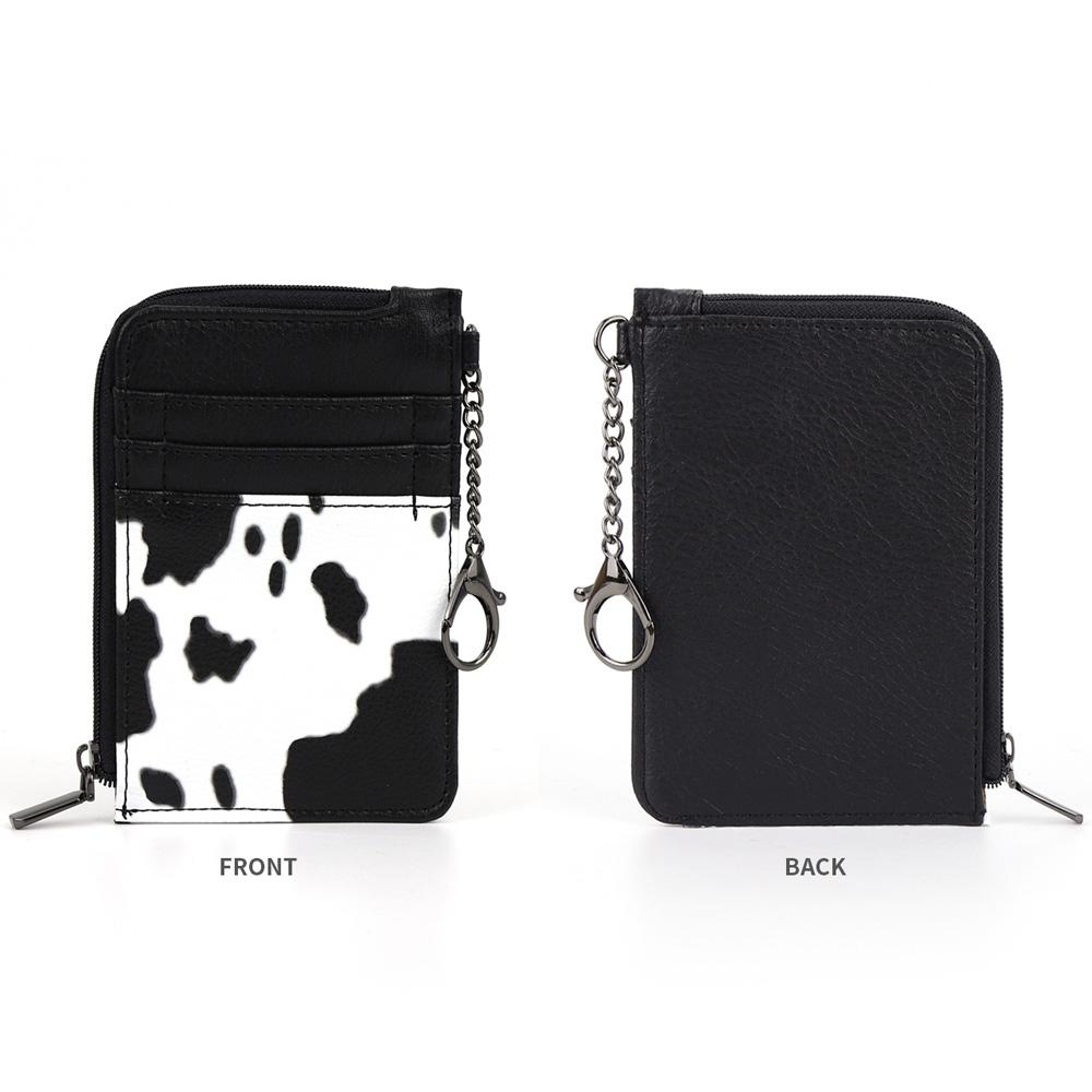 Full Cow Print Women Credit Card Holder Wallet Women Small Cute Keychain Wallet with A Zipper Pocket Thin Slim Minmalist