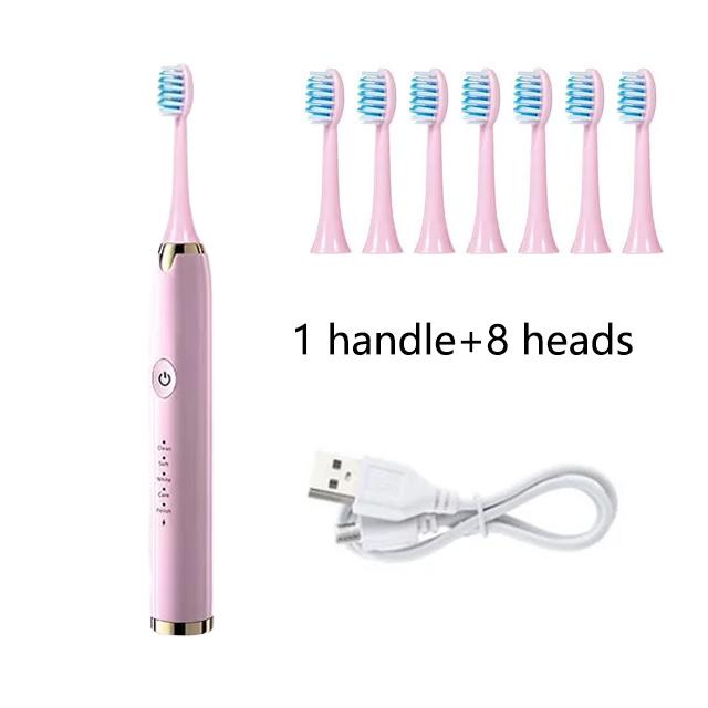 Sonický elektrický zubní kartáček Inteligentní načasování zubní kartáček pro dospělé Zubní kartáček Čisté bělení zubů Rychlé USB dobíjecí náhradní kartáček na zuby