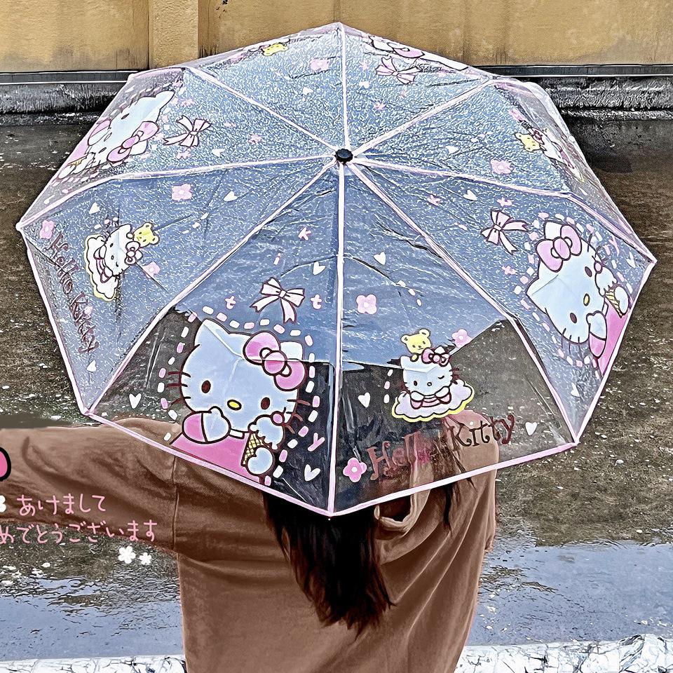Kuromi Anime Soft Girl Transparent Folding Umbrella - Thickened and Portable