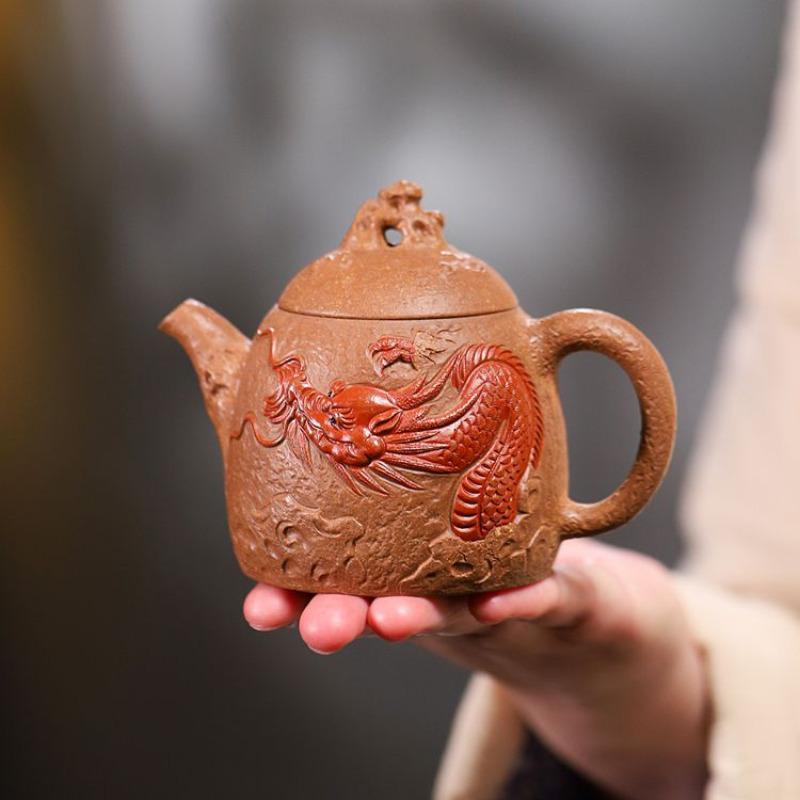

200ml Yixing Purple Clay Teapots Handmade Dragon Qin Quan Pot Raw Ore Section Mud Tea Making Kettle With Filter Zisha Tea Set