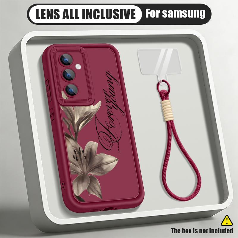 Luxury Flowers Print Lanyard Case For Samsung S26 FE A18 S25 S24 S23 S22 Ultra A54 A55 A16 A26 A36 A56 A17 A27 A37 A57 5G Bumper Cover