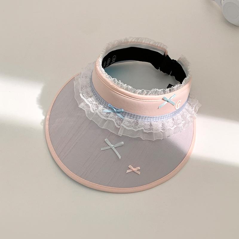 

Summer UV protection big brim sun hat foldable cute sweet bow lace empty top sun protection hat One size fits all рожевий