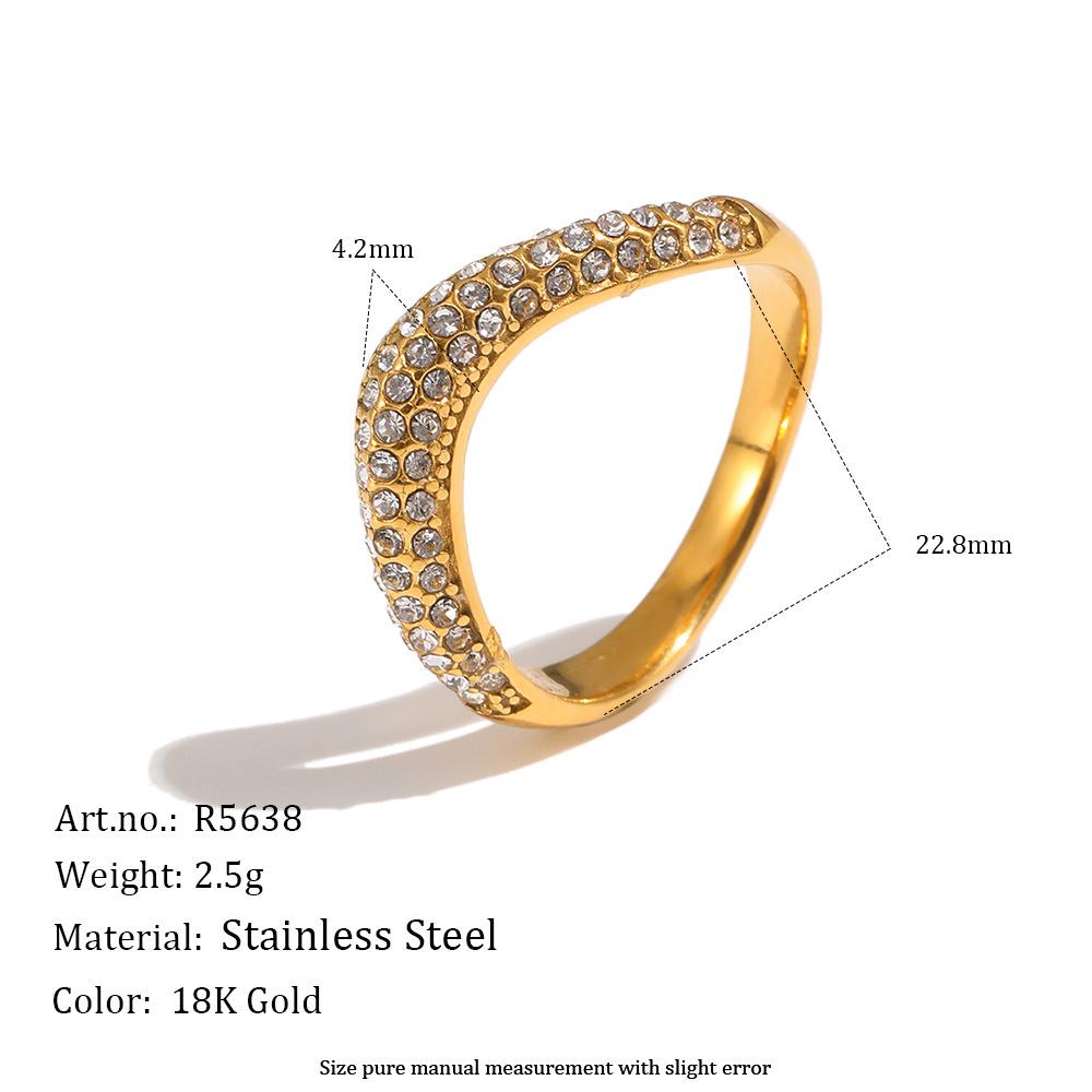 European & American Fashion 18K Gold-Plated Stainless Steel Ring with Inlaid Diamond - Women's Exquisite & Versatile Jewelry