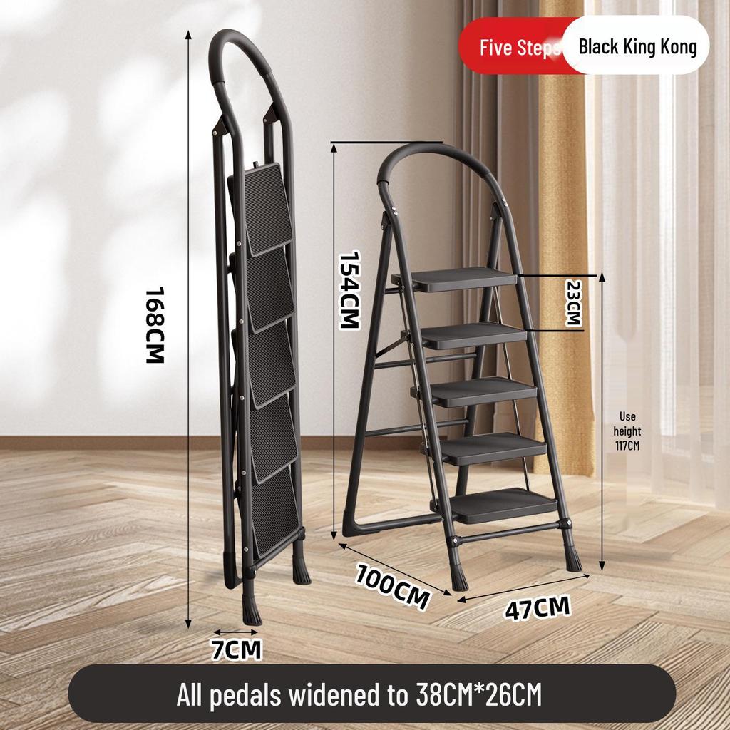Portable A-frame Ladder with Tool Tray and Handrail, Wide Pedal for Indoor Use