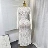 Autumn French Elegant Sexy Lace Hollow V-Neck Long Sleeve Waist Skinny Fishtail Dress Long Dress Women