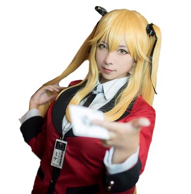 Milky Time Kakegurui Saotome Mary Cosplay Costume with Blonde Wig (XL)