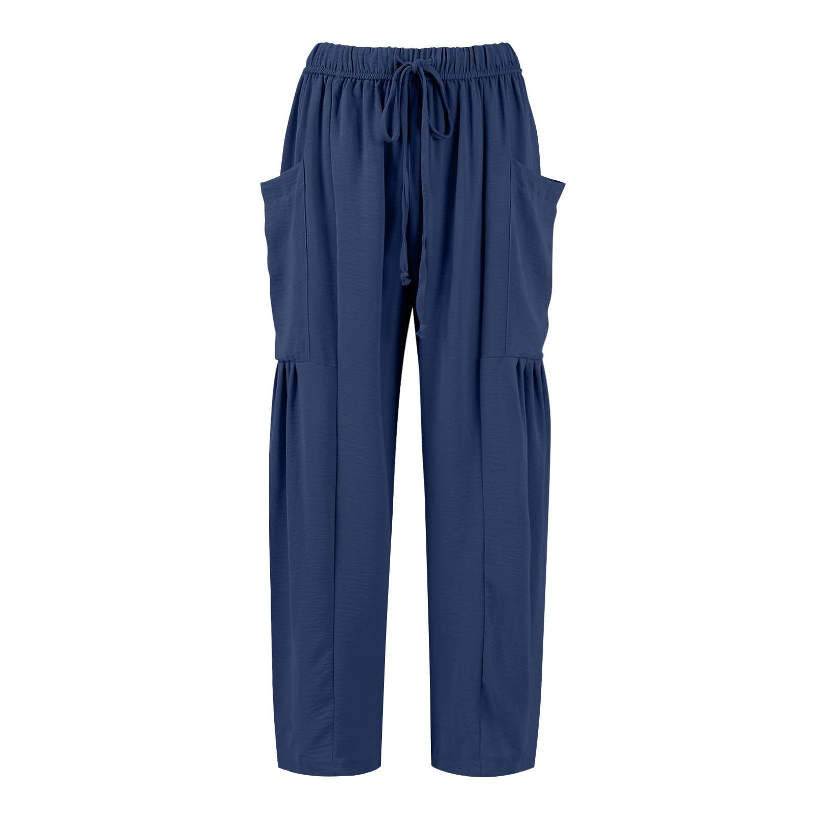 

Женские широкие льняные брюки больших размеров со средней талией, летние мешковатые брюки XL темно-синий