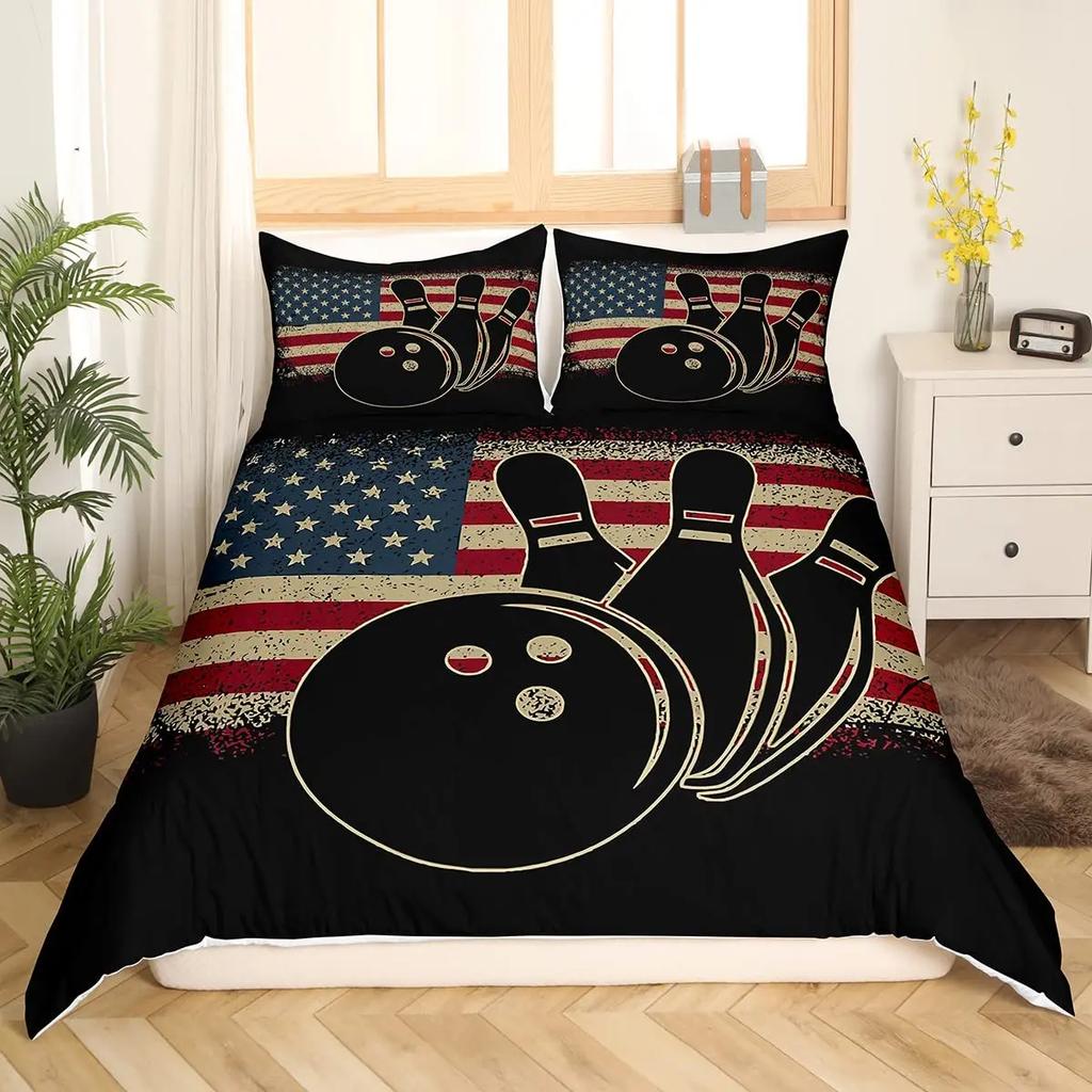 Men Bowling King Queen Duvet Cover Sports Competition Bedding Set Ball Games Starry Sky Comforter Cover Polyester Quilt Cover