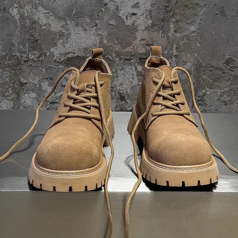 High Quality Shoes for Men 2025 New British Style Mens Short Boots Big Toe Derby Ankle Boots Fad Designer Men Shoes Botas Hombre