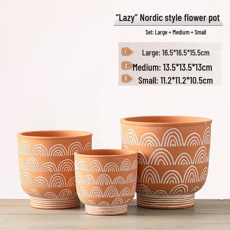 Red Clay Breathable Minimalist Terracotta Flower Pot with Feet for Succulents and Pothos - Round Design, Free Shipping