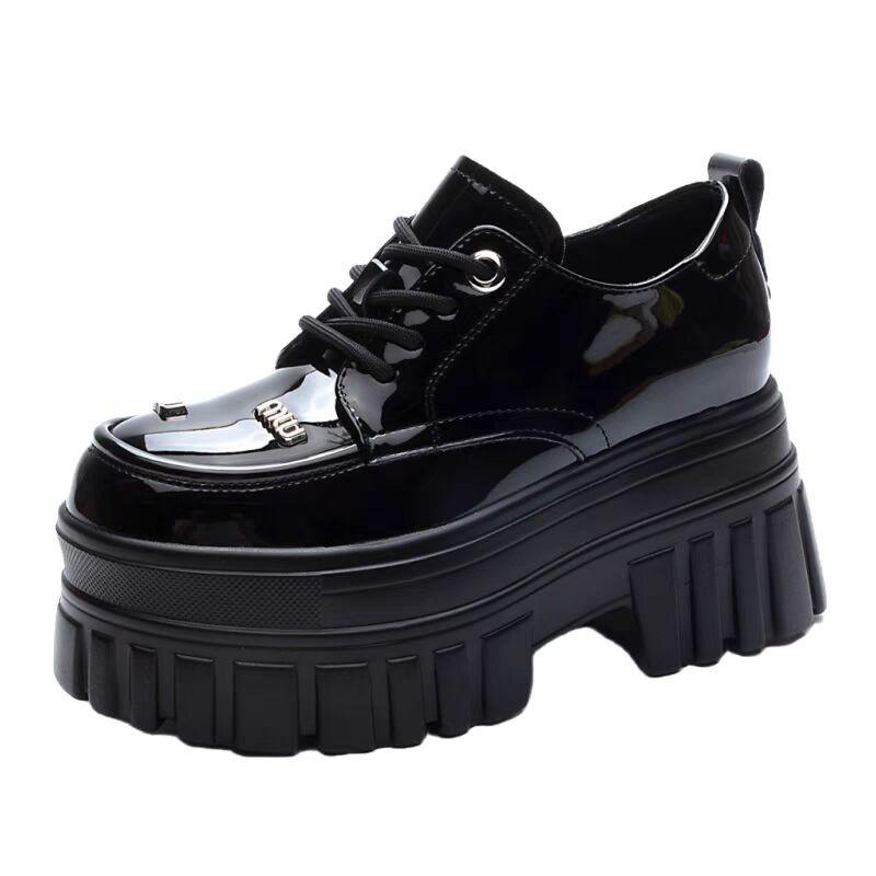 Black Loafers Women's 2025 Spring New Thick-soled Small Inner Height Increase Women's Shoes Versatile College Style Small Leather Shoes