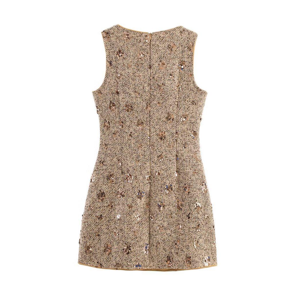 2025 Autumn Women's French Chic Sequin Sleeveless Dress - European & American Style