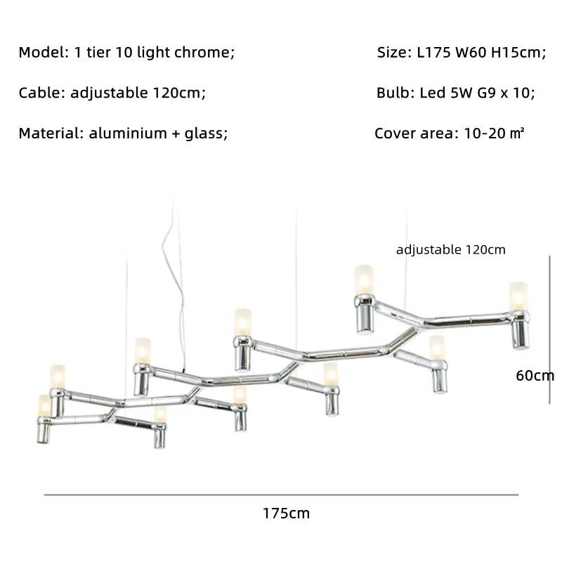 Nordic Luxury Modern LED Chandelier Designer Kitchen Pipe Chrome Lamp Hotel Living Room Room Room Decoration Lighting Fixtures