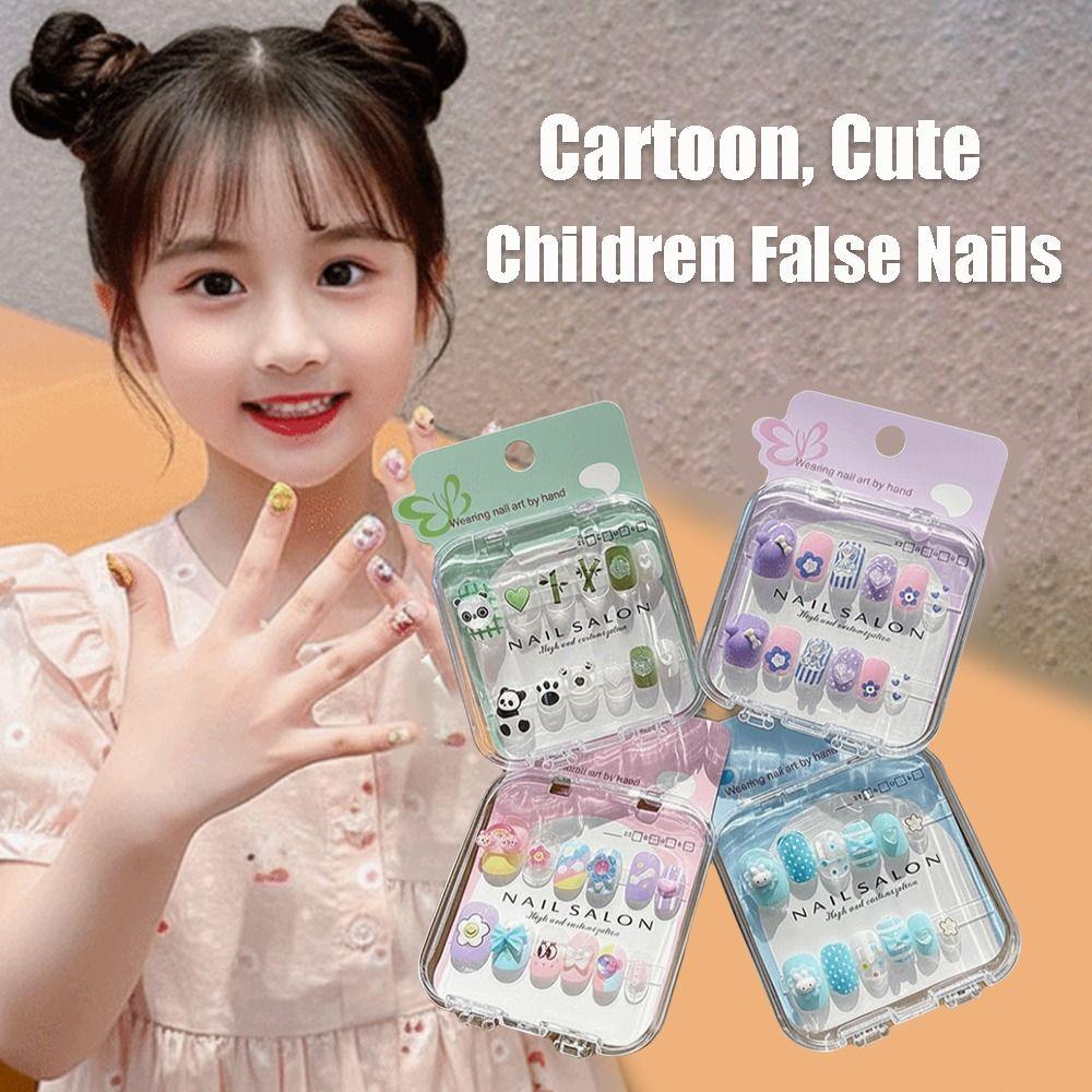 Cartoon Long Nail Sticker Cute Press on Nail Hot Nail Tips for Girls Students