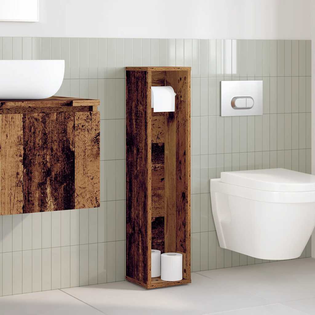 Bathroom Cabinet with Toilet Paper Holder Rustic Wood Look 8.1 X 8.1 X 35.4 In (20.5 X 20 X 90 Cm)