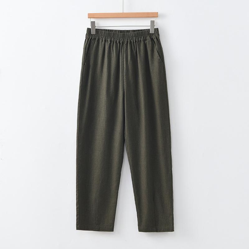 

Deer and Andi spring new cotton and linen pants women s high waist and thin ramie casual pants solid color high-end radish pants xxl [recommended 140-155] темно-зелений колір