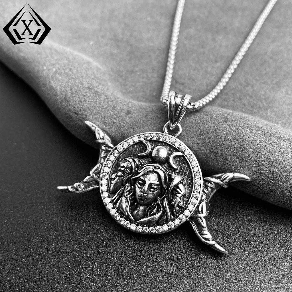 Xiweier Dark Double Moon Pendant Necklace - Unisex Style
