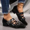 Mary Jane Shoes 2025 Autumn New Vintage Small Square Toe Studded Belt Buckle Soft Sole Low Top Single Shoes