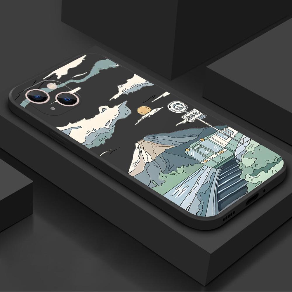Oil painting under the moon train is suitable for iphone15promax Apple 17 mobile phone case 13 fine hole anti-drop 16 Japanese 11