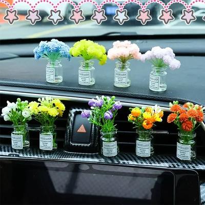 Car Interior Decoration Auto Dashboard Gadgets Ornament Cute Simulation Flowers Vase Sakura Gypsophila For Girl Woman Amagi