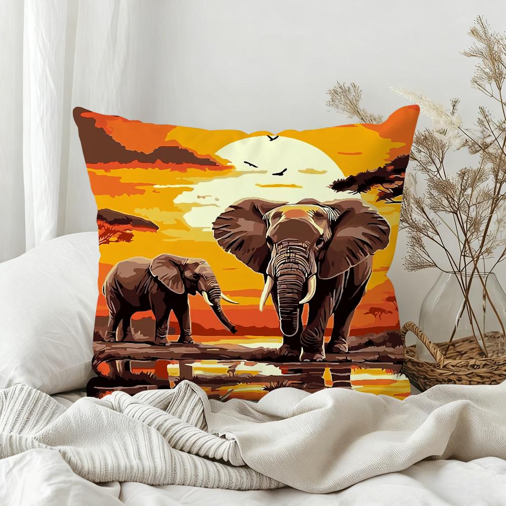 African Tribal Style Elephant Pillow Case Sofa Living Room Bedroom Headboard Backrest Square Cushion Nap Time